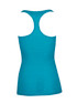 A teal athletic singlet with a T-back design, featuring a smooth fabric and a simple logo.