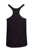A black athletic T-back singlet featuring a racerback design and a logo on the back.