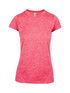 A pink women's T-shirt made of 100% polyester, featuring short sleeves and a fitted design. It includes a logo. A pink women's T-shirt made of 100% polyester, featuring short sleeves and a fitted design. It includes a logo.