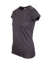 A women's short-sleeve T-shirt in dark grey, made of 100% polyester, featuring a logo on the front. A women's short-sleeve T-shirt in dark grey, made of 100% polyester, featuring a logo on the front.