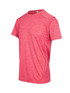 A red unisex T-shirt made from 100% polyester, featuring a logo. A red unisex T-shirt made from 100% polyester, featuring a logo.