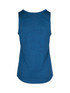 A blue women's singlet with a smooth texture and a round neckline, featuring a logo on the back.