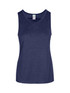 A women's navy polyester singlet featuring a round neckline and a brand logo on the label. A women's navy polyester singlet featuring a round neckline and a brand logo on the label.