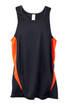 A black singlet featuring orange side panels and a logo. Ideal for comfortable, dry wear. A black singlet featuring orange side panels and a logo. Ideal for comfortable, dry wear.