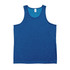 A blue men's singlet made of 100% polyester, featuring a simple design and a logo. A blue men's singlet made of 100% polyester, featuring a simple design and a logo.
