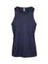 A navy blue 100% polyester singlet with a branded label, featuring a simple, sleeveless design.