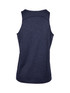 A navy blue men's singlet made from 100% polyester, featuring a back design and a logo. A navy blue men's singlet made from 100% polyester, featuring a back design and a logo.