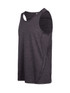 A grey men's singlet made of 100% polyester, featuring a modern cut and shoulder detailing. It has a branding logo. A grey men's singlet made of 100% polyester, featuring a modern cut and shoulder detailing. It has a branding logo.