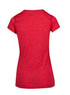 A red athletic T-shirt with short sleeves and a plain back design. It features a logo on the back. A red athletic T-shirt with short sleeves and a plain back design. It features a logo on the back.