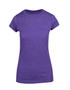 A purple women's athletic t-shirt with a classic crew neck and short sleeves. It features a branding logo.