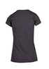 A women's athletic t-shirt in dark grey, featuring a fitted design and short sleeves. It has a logo on the back.