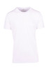 A plain white t-shirt with a crew neckline and short sleeves, featuring a branded label.