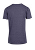 A heather navy blue unisex t-shirt with a round neck and short sleeves, featuring a logo.