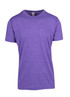 A purple heather T-shirt featuring a classic crew neck and short sleeves, with a logo on the label.