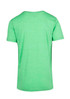 A green heather T-shirt with short sleeves and a rounded neckline. It has a logo on the back.