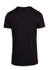 A black unisex T-shirt with a simple design and no visible logos or branding, viewed from the back.