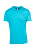 A turquoise heather T-shirt featuring a classic crew neck and short sleeves, with a logo on the label.