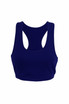 A navy blue women's self brassiere singlet with a racerback design and a logo. A navy blue women's self brassiere singlet with a racerback design and a logo.