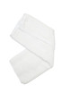 A white bamboo hand towel folded neatly, featuring a soft texture and a simple design. It has a logo on it.