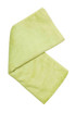 A folded bamboo fitness towel in a light green shade, featuring a logo.