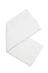 A folded white bamboo fitness towel, featuring a soft texture and an unbranded design.