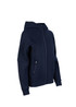 A navy blue women's/junior hoodie with a zip front and pockets. It features a hood and a fitted design. A navy blue women's/junior hoodie with a zip front and pockets. It features a hood and a fitted design.