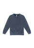 A stone wash sweatshirt in a deep blue colour, featuring a classic crew neck and long sleeves, with a logo on the label.