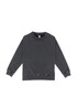 A grey stone wash sweatshirt with long sleeves and a round neckline, featuring a logo.