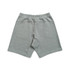 A pair of grey cotton shorts with an elastic waistband and a simple, minimalist design.