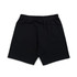 Black men's cotton sandwich shorts with an elastic waistband, featuring a branding logo. Black men's cotton sandwich shorts with an elastic waistband, featuring a branding logo.