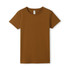 A brown women's T-shirt with short sleeves and a round neckline, featuring a branding label inside. A brown women's T-shirt with short sleeves and a round neckline, featuring a branding label inside.