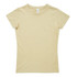 A women's fitted t-shirt in a light beige colour, featuring short sleeves and a round neckline. It has a logo on the label.