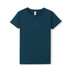 A teal women's T-shirt with a classic crew neck and short sleeves, featuring a simple design and a tag inside. A teal women's T-shirt with a classic crew neck and short sleeves, featuring a simple design and a tag inside.