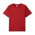 A red organic cotton T-shirt featuring a round neck and short sleeves, with a small logo on the label.