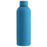 A drink bottle in a bright blue colour with a sleek design and a logo on the side.