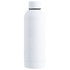 A drink bottle in a sleek white finish with a black accent and a simple design. It features a logo.