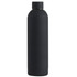 A drink bottle in matte black, featuring a sleek, cylindrical design and a closure at the top. It has a logo.