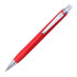 A red metal pen with a chrome clip and tip, featuring a sleek design and a logo on the body.