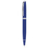 A blue metal pen with a silver clip and accents, featuring a sleek design and a branding logo. A blue metal pen with a silver clip and accents, featuring a sleek design and a branding logo.