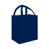 A dark blue tote bag with two sturdy handles and a square base. It features a logo on the side. A dark blue tote bag with two sturdy handles and a square base. It features a logo on the side.