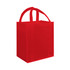 A red tote bag with two handles and a simple design. It has a logo on the side. A red tote bag with two handles and a simple design. It has a logo on the side.