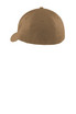 A brown Port Authority Flexfit cap featuring a curved peak and a logo on the side.