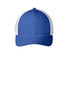 A blue cap with a white mesh back and a curved brim. It features a logo on the front.