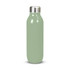 A drink bottle in a soft green colour with a stainless steel lid and a sleek, streamlined design.