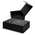 A medium magnetic lid gift box in black with an open lid, revealing a spacious interior. Includes a logo on the exterior.