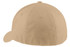 A beige Port Authority Flexfit Cap featuring a seamless front and a curved peak, with a logo on the side.
