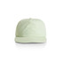A light green cap with a rounded crown and a stiff brim, featuring a logo on the front.