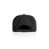 A black surf cap featuring a snapback closure and a textured fabric at the back. It has a logo.