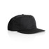 A black cap with a curved brim and a logo on the front, showcasing a sleek design.