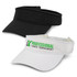 A black and a white sports mesh visor featuring a logo on the front.